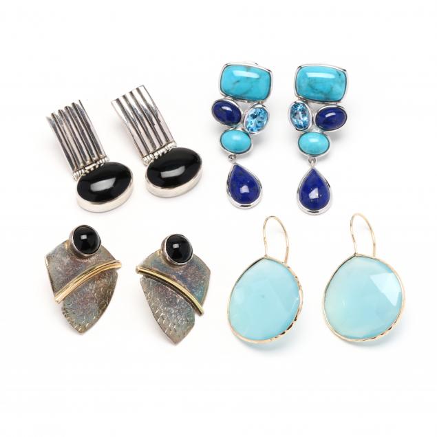 Appraisal: FOUR PAIRS OF GEM-SET EARRINGS To include a pair of