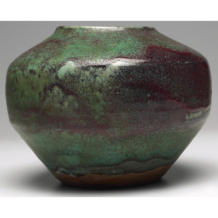 Appraisal: Jugtown vase bulbous and waisted shape covered in a mottled