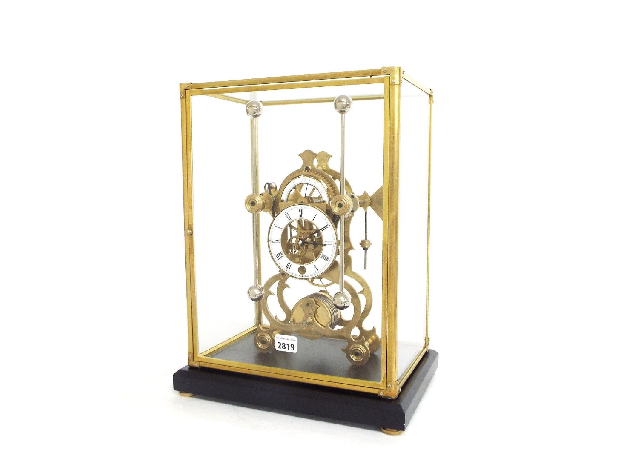 Appraisal: Contemporary replica brass single fusee grasshopper type skeleton clock upon