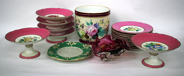 Appraisal: AN ANTIQUE PINK GROUND PORCELAIN DESSERT SERVICE with hand painted