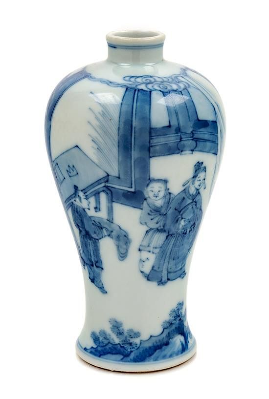 Appraisal: A Blue and White Porcelain Plum Vase Meiping Height inches