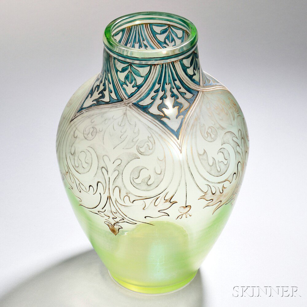 Appraisal: Fritz Heckert Cyprus Glass Vase Germany c pale green body