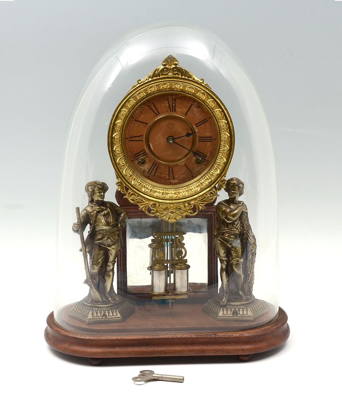 Appraisal: ANSONIA FIGURAL CLOCK UNDER DOME Dome glass top over a