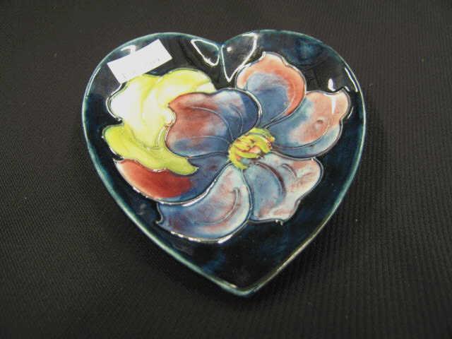 Appraisal: Moorcroft Art Pottery Heart-Shape Dish floral decoration dark blue glaze