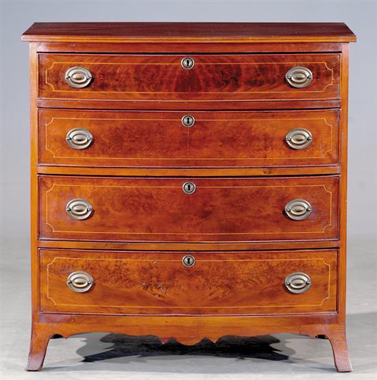 Appraisal: Federal inlaid mahogany chest of drawers early th century shaped