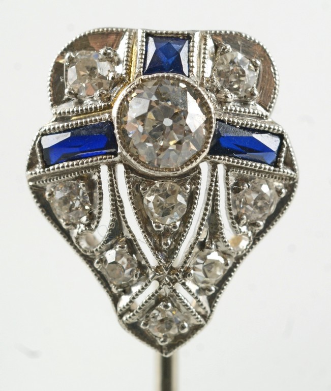 Appraisal: Unmarked white metal diamond and sapphire filigree stick pin head