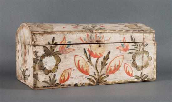 Appraisal: Scandinavian painted wood dome-top box th century with stylized floral