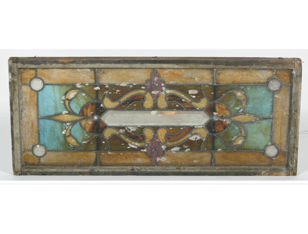 Appraisal: Antique Art Nouveau stained and leaded glass window panel composed