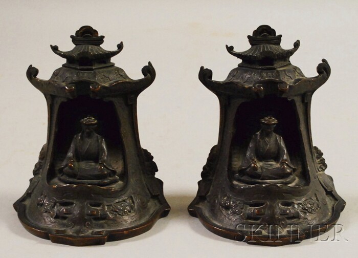 Appraisal: Pair of Bronze Novelty Works Cast Bronze Chinoiserie Figural Bookends