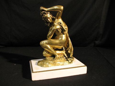 Appraisal: GILT-BRONZE FIGURE OF CROUCHING NUDE BATHER After Giambologna with a