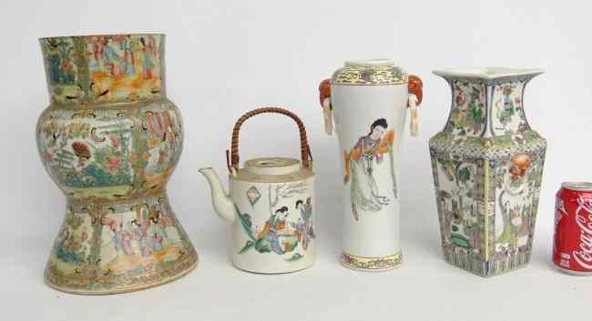 Appraisal: Lot four pcs Asian porcelain including teapot and vases including