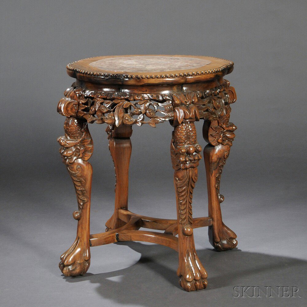 Appraisal: Export Teak Marble-top Stand China th th century the lobed