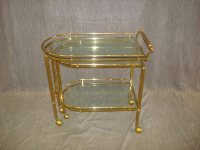 Appraisal: Brass and Glass Teacart and End Table From an East