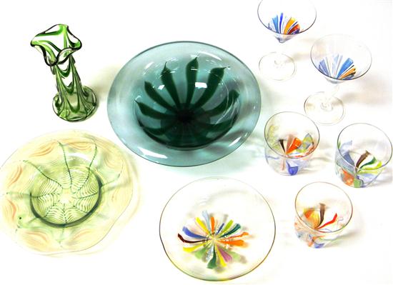 Appraisal: th C glass nine pieces one clear and green vase