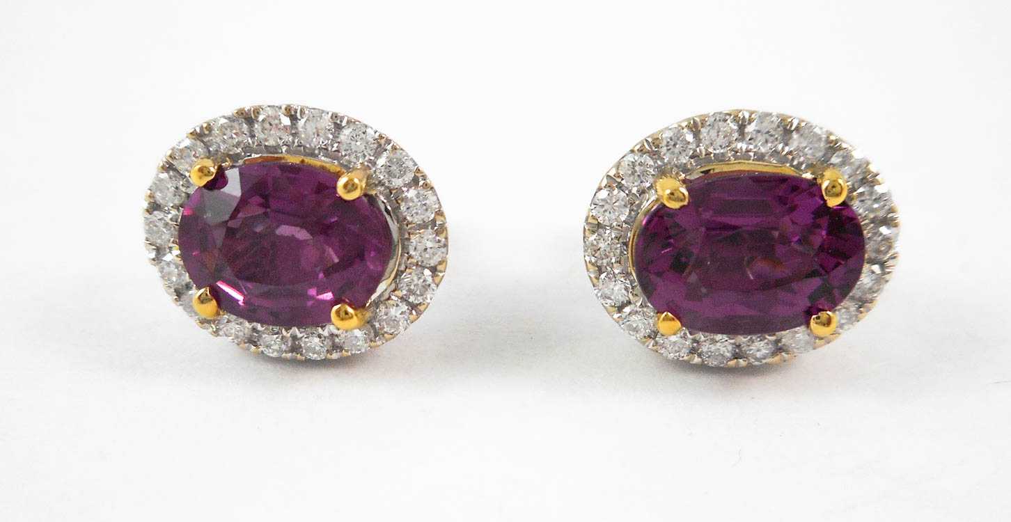 Appraisal: PAIR OF RHODOLITE AND DIAMOND EAR STUDS each k white