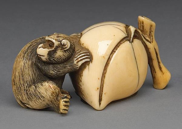 Appraisal: An ivory study of a monkey th Century The miniature