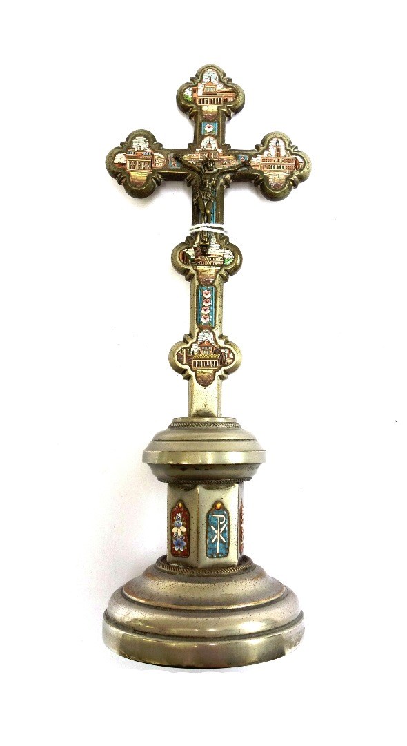 Appraisal: A silvered brass table crucifix of Gothic form th century