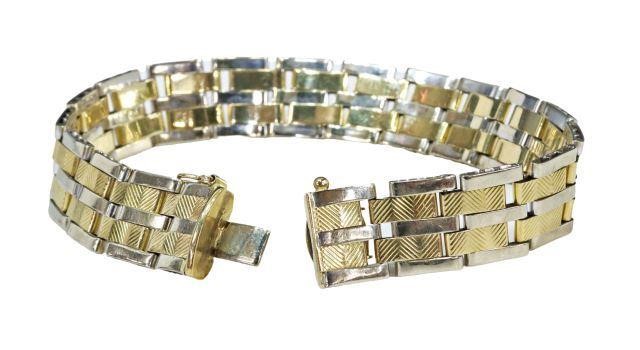 Appraisal: Italian two-tone kt gold link bracelet two rows of textured