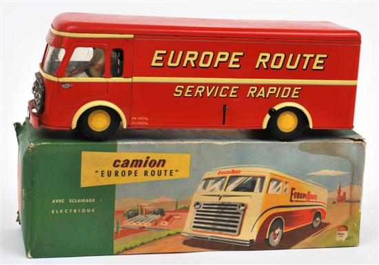 Appraisal: Joustra Clockwork Tinplate Van 'Europe Route' French red body with