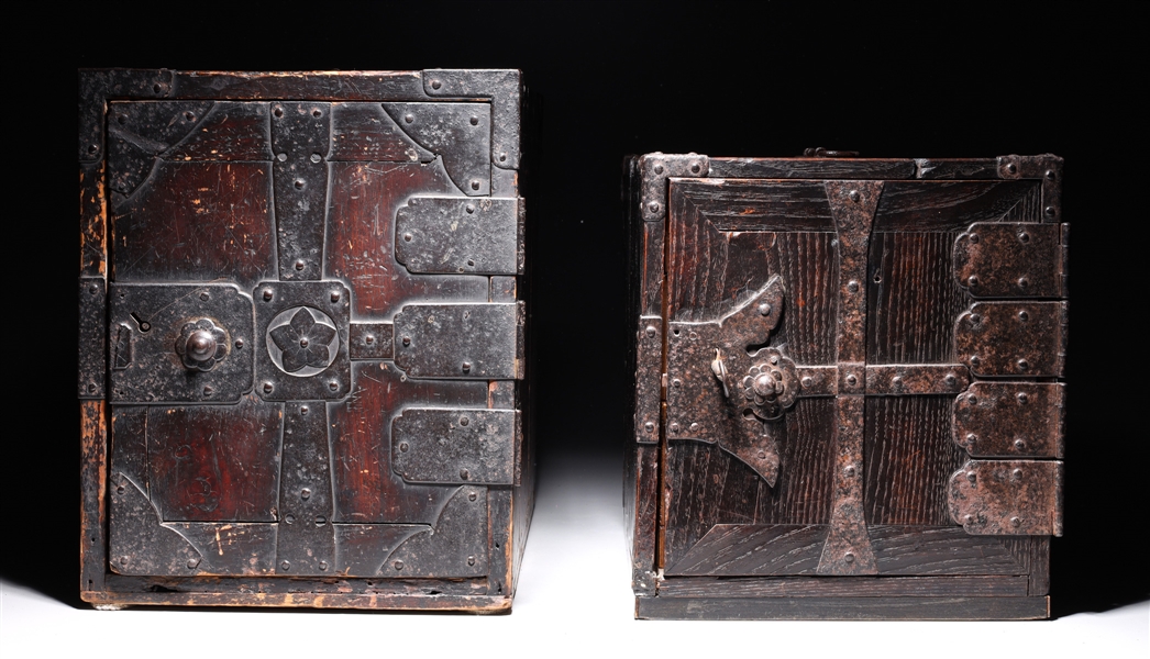 Appraisal: Two th century antique Japanese wooden chests with metal fittings