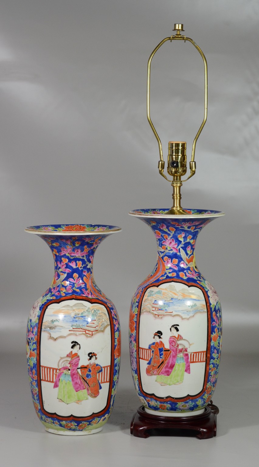 Appraisal: Japanese porcelain vases one drilled and mounted as a lamp