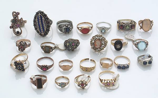 Appraisal: A collection of twenty-four diamond gem-set gold and metal rings