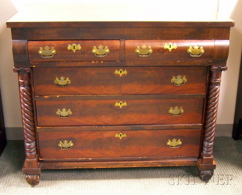 Appraisal: Classical Carved Mahogany and Mahogany Veneer Bureau Height loss