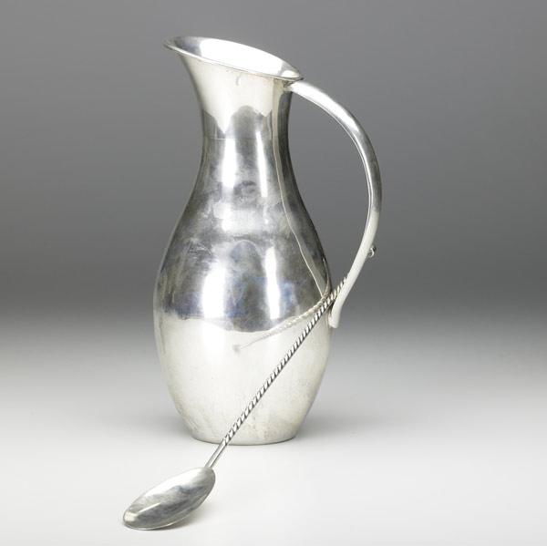 Appraisal: MEXICAN SILVER Modernist pitcher and cocktail spoon Juvento Lopez Reyes