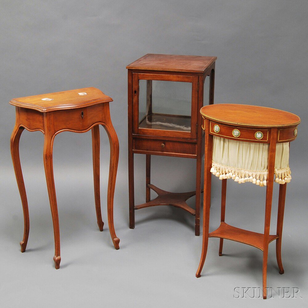 Appraisal: Three Pieces of Miscellaneous Furniture an string-inlaid mahogany vitrine on