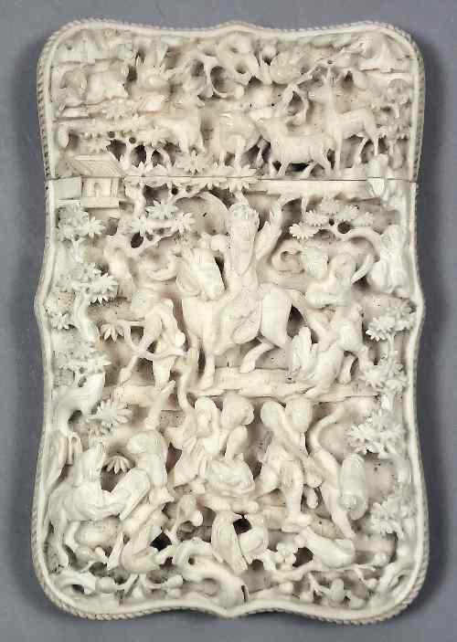 Appraisal: A th Century Chinese ''Cantonese'' ivory rectangular card case of