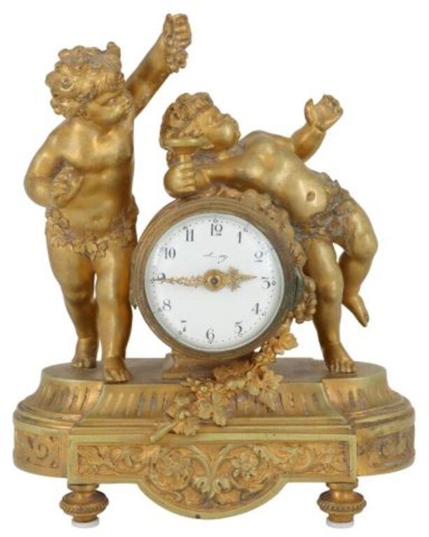 Appraisal: PETITE FRENCH LOUIS XVI STYLE ORMOLU SHELF CLOCKFrench Louis XVI