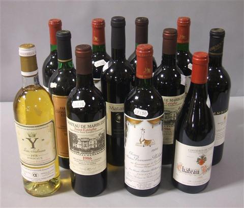 Appraisal: IMPORTED BOX LOT Twelve bottles including Y Lur-Saluces Bordeaux White