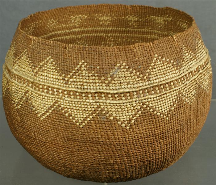 Appraisal: Native American round basket white geometric decoration d tall Estimate