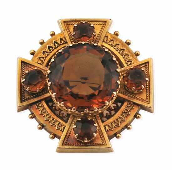 Appraisal: AN ANTIQUE CITRINE SET BROOCH Styled as a Maltese cross