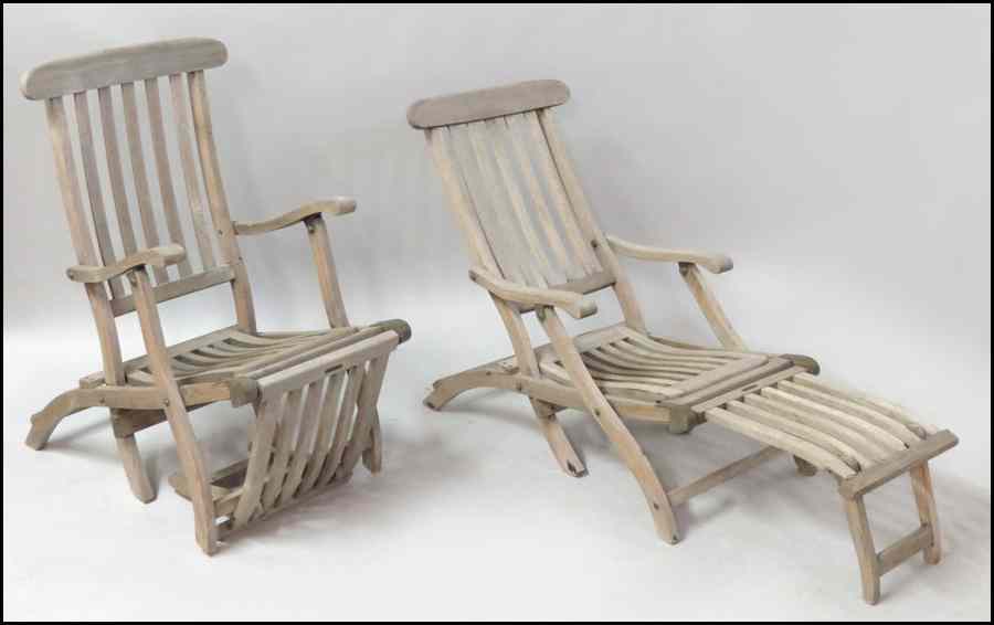 Appraisal: PAIR OF R M S QUEEN MARY TEAK DECK CHAIRS