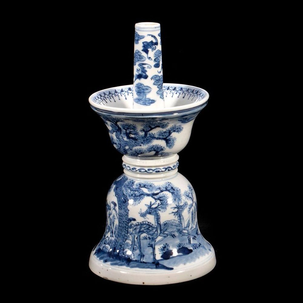 Appraisal: A th- th century blue and white candlestick holder A