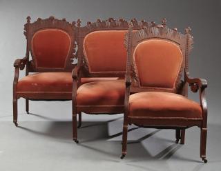 Appraisal: Three Piece American Art Nouveau Carved Oak Parlor Suite c