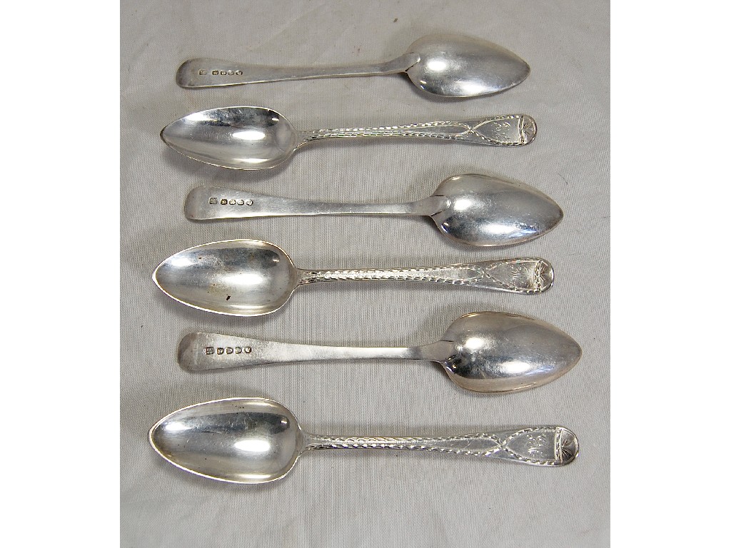 Appraisal: Half-dozen George III silver bright-cut engraved dessert spoons London makers