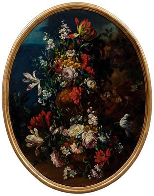 Appraisal: Italian School still life flowers in two vases within a