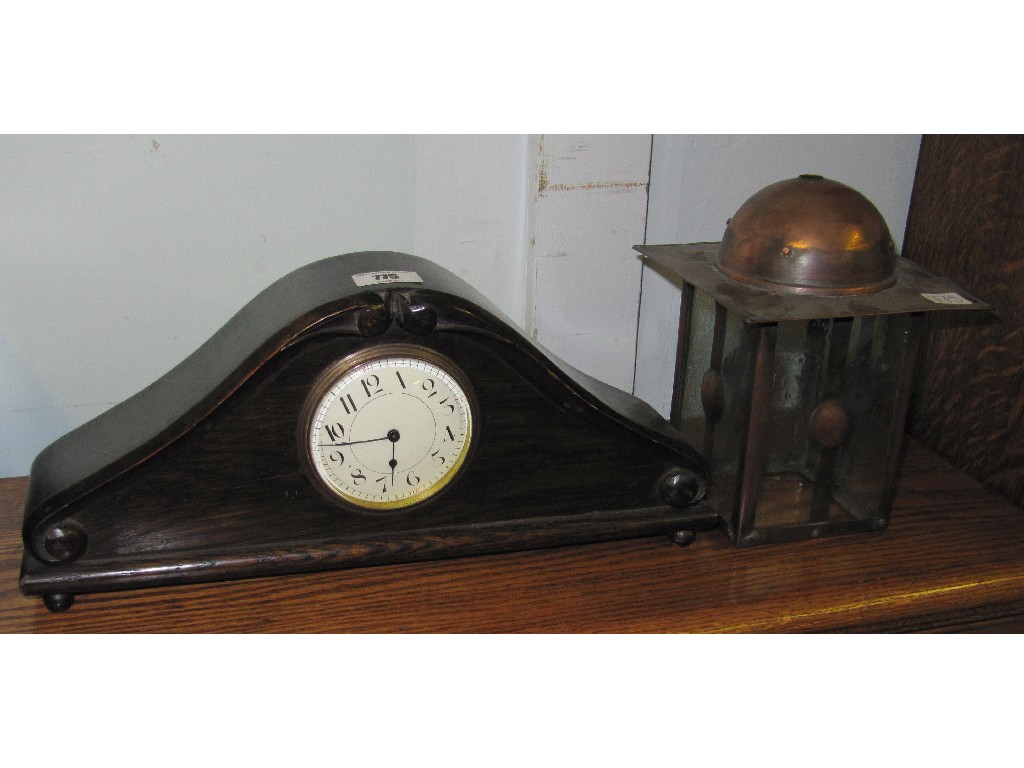 Appraisal: Lot comprising oak mantel clock and a lantern ceiling light