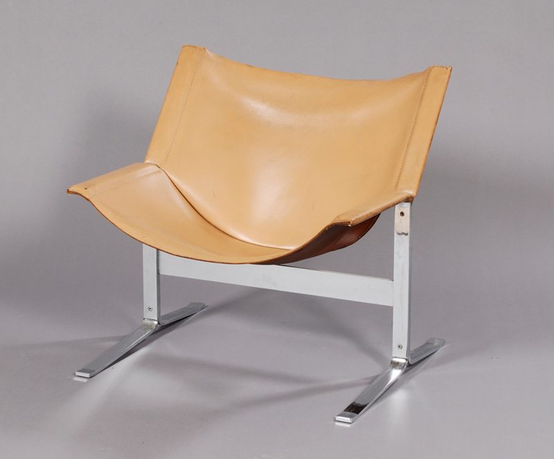 Appraisal: Clement Meadmore Sling Chair Polished steel and leather United States