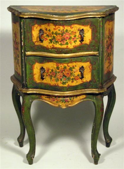 Appraisal: Diminutive painted Italian commodeWith a shaped rectangular top above two