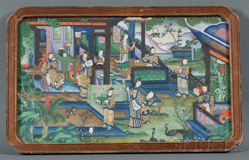 Appraisal: Framed Collage China th century figures in a palace garden