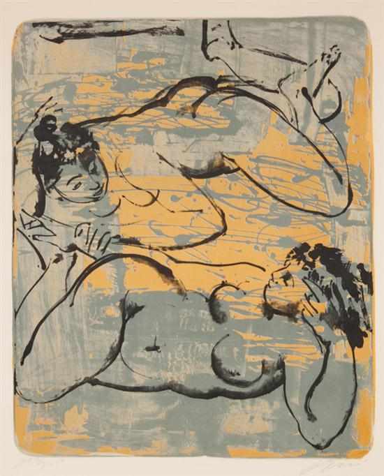 Appraisal: Hans Erni Swiss b Two Nudes color lithograph ed signed