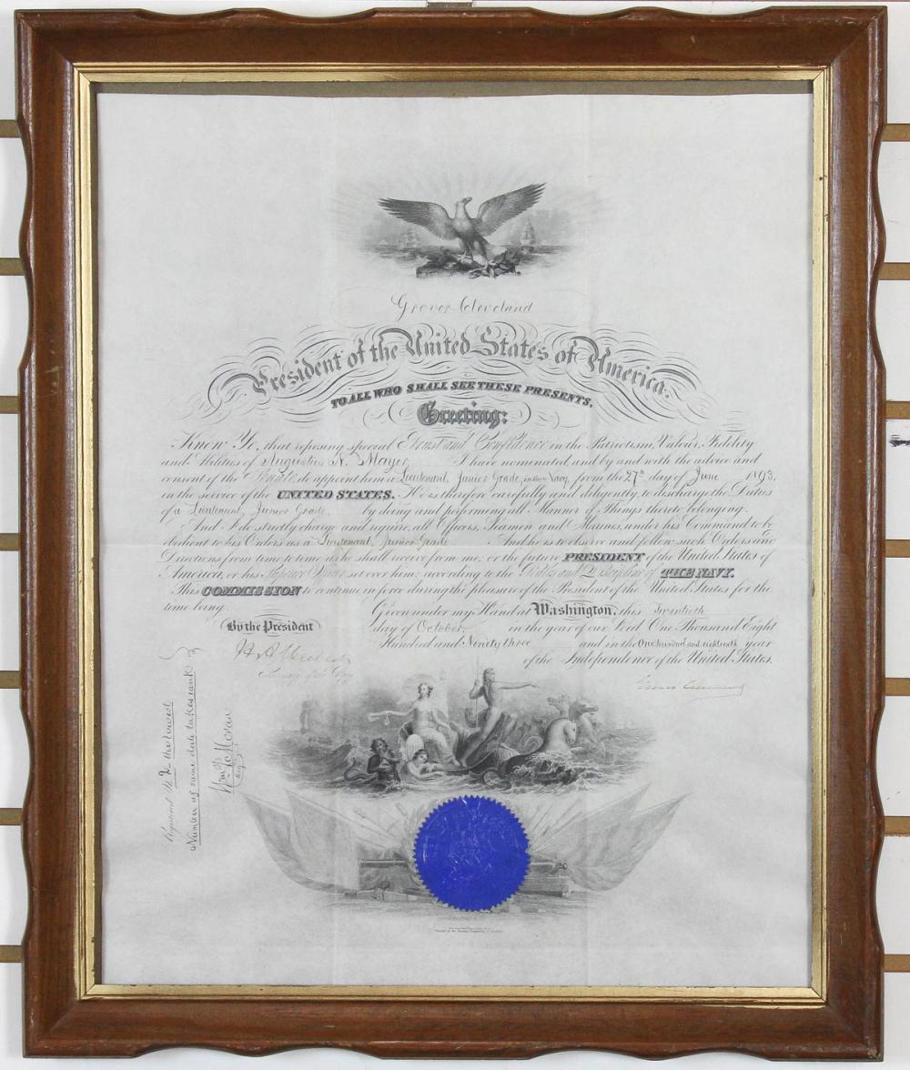 Appraisal: GROVER CLEVELAND COMMISSION signed by the president for Augustus N