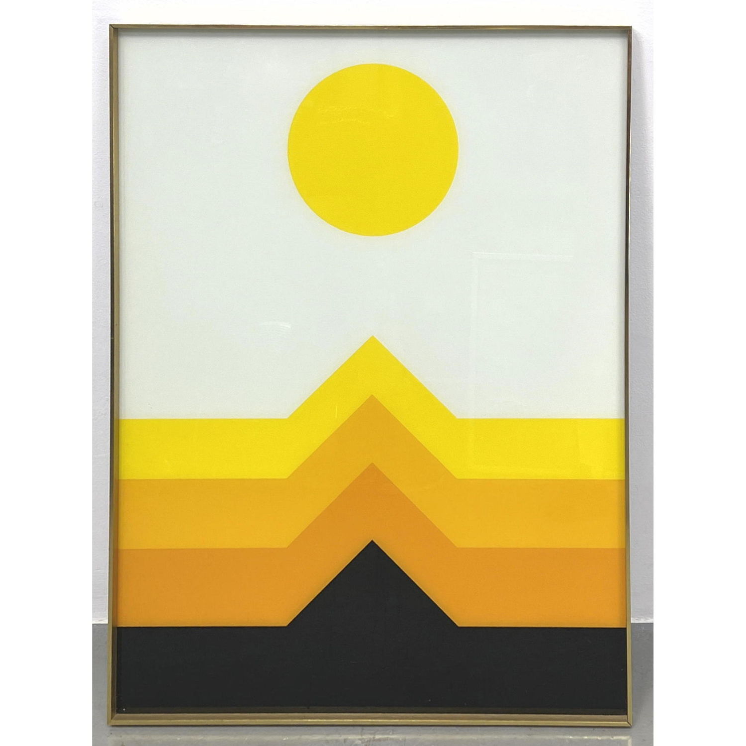 Appraisal: TURNER Reverse Glass Painted Modernist Art Framed Sun above colorful