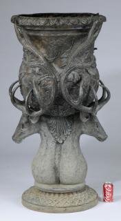 Appraisal: Stag head bronze garden urn h Patinated bronze garden urn