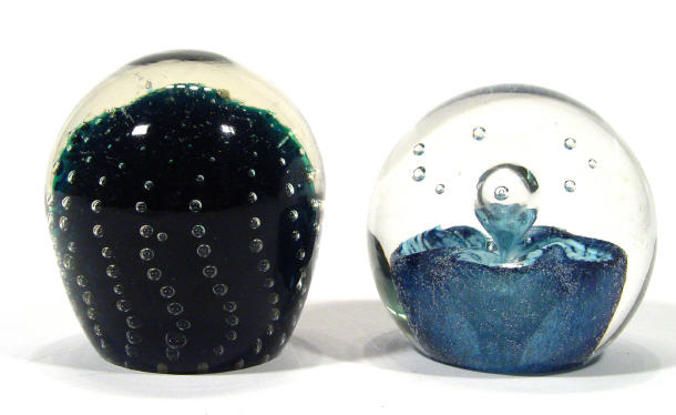 Appraisal: Caithness 'Clear Fruits' glass paperweight together with a bubbled green