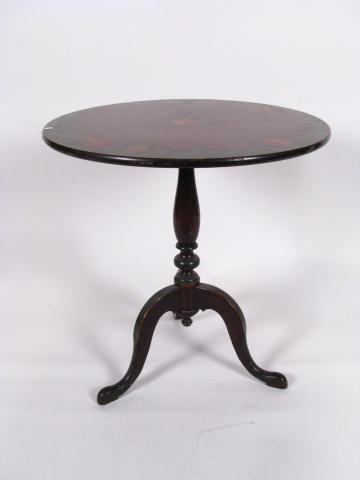 Appraisal: Tripod tilt-top mahogany table with pad feet floral painted decoration