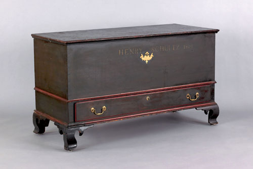 Appraisal: Lancaster County Pennsylvania painted dower chest dated inscribed Henry Schultz